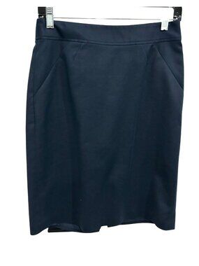 Banana Republic 4 Navy Pencil Skirt Zip Cotton Blend Old Money Timeless Style